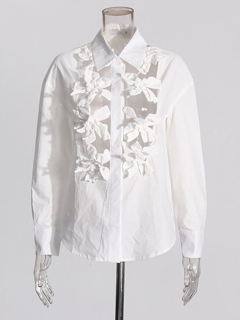 Fashion Hollow out Flower Ornament Shirt