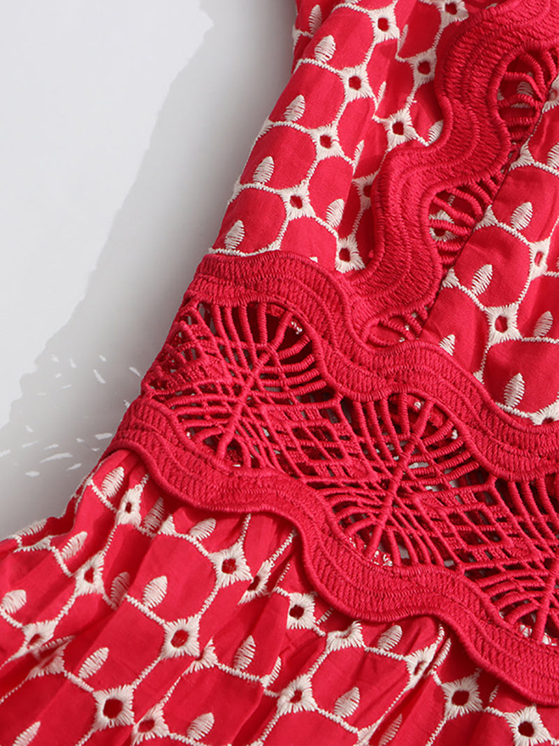 Elegant V-neck Embroidered Lace Maxi Dress