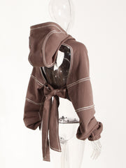 Retro Hollow out Backless Hoodie Pullover
