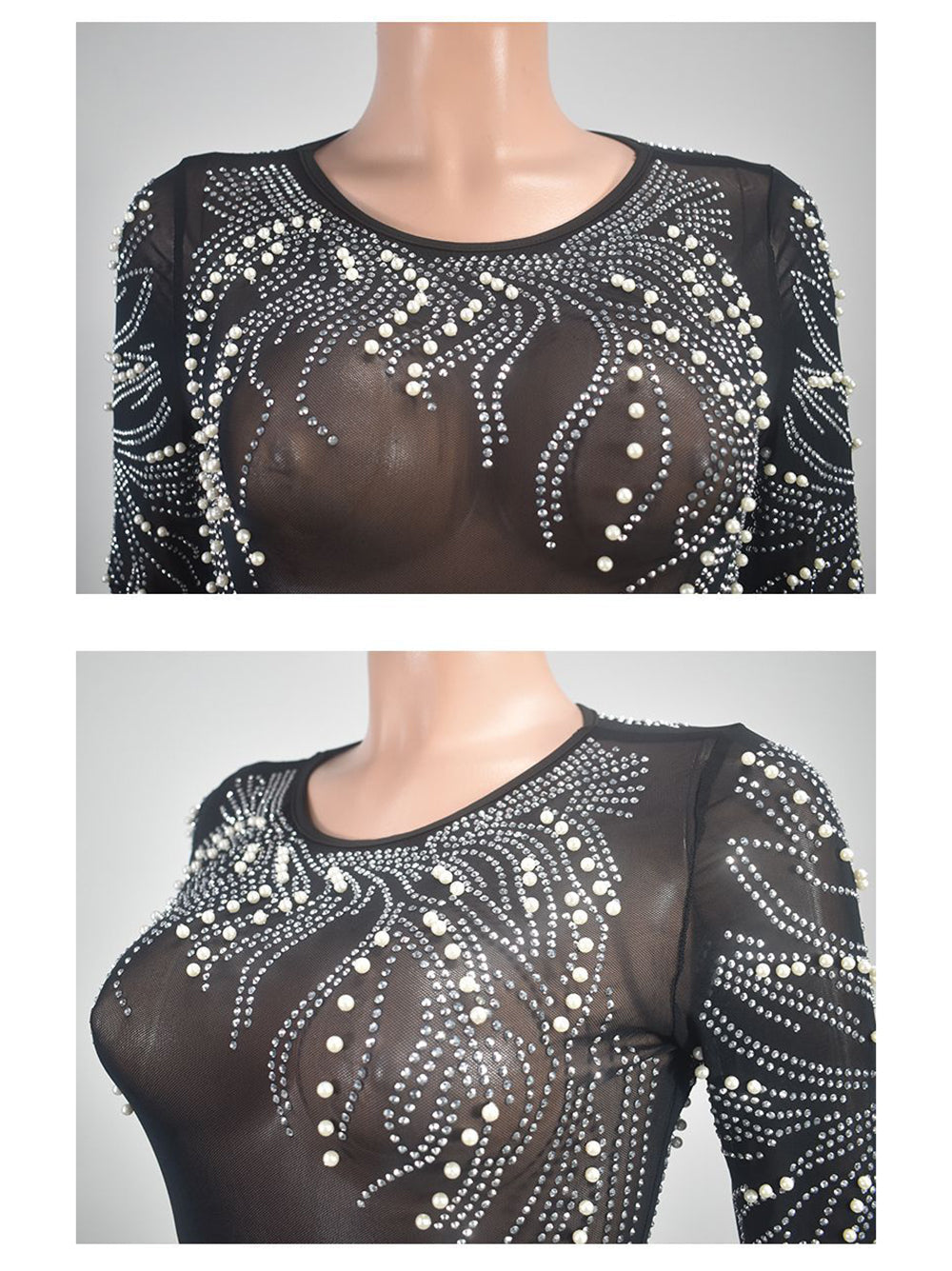 Sexy Rhinestone Mesh See Through Clubwear Dress