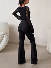 Sexy Lace Patchwork Long Sleeve Slim Jumpsuit