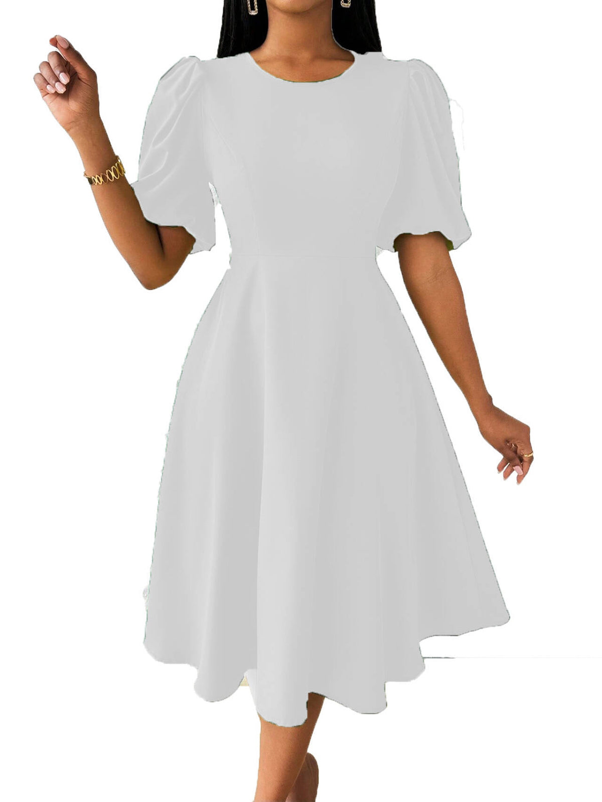Casual Ruffle Short Sleeve Cinched Waist Midi Dress