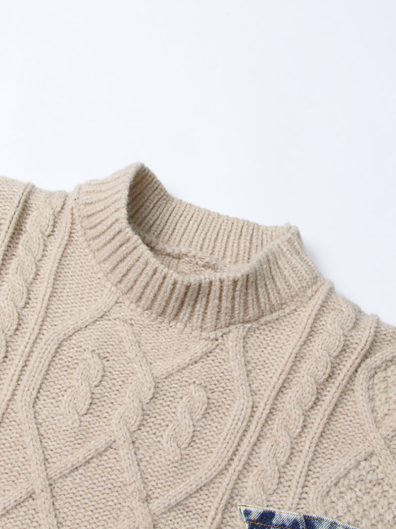 Colorblock Patchwork Drawstring Knit Sweaters