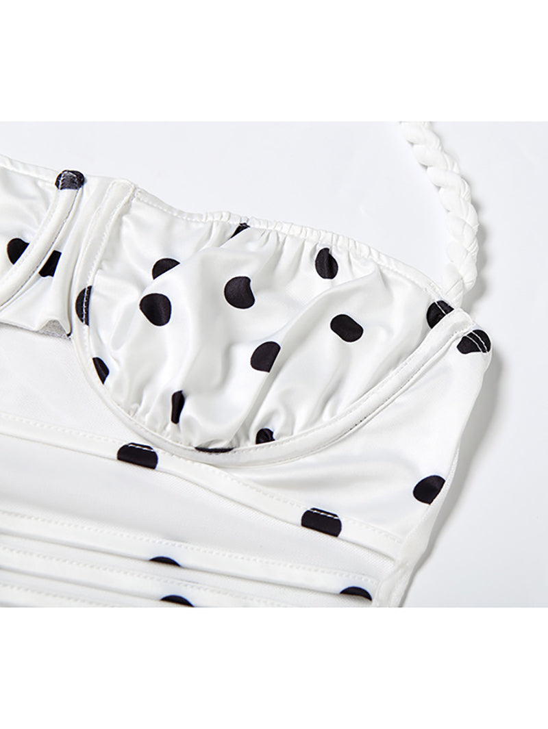 Fashion Halter Neck Polka Dot Print Maxi Skirt Set