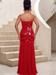 Strapless Sequin Bodice Maxi Dress
