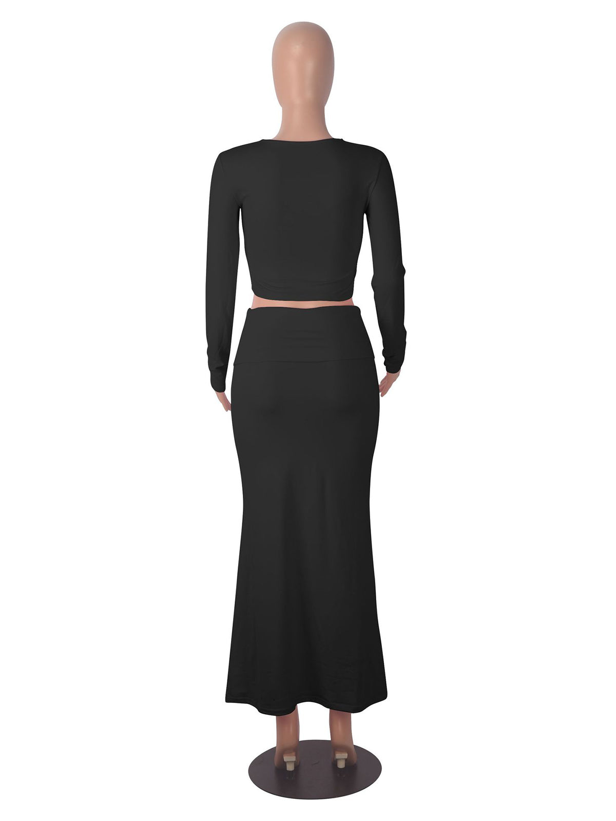 Long Sleeve Bodycon Pullover Top Maxi Skirt Set