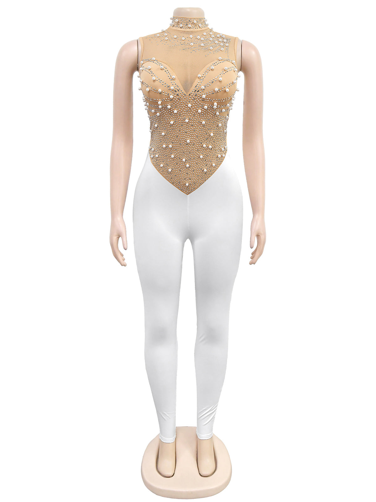 Sexy Rhinestones Decor Sleeveless Bodycon Jumpsuit