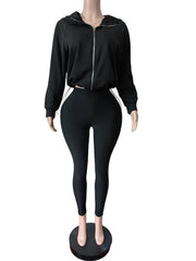 Drawstring Zip Hoodie and Leggings Set
