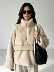 Faux Fur Panel Oversized Sweatshirt-boutique