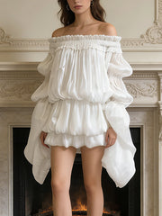 Elegant Off Shoulder Ruffle Ruched Dress Set