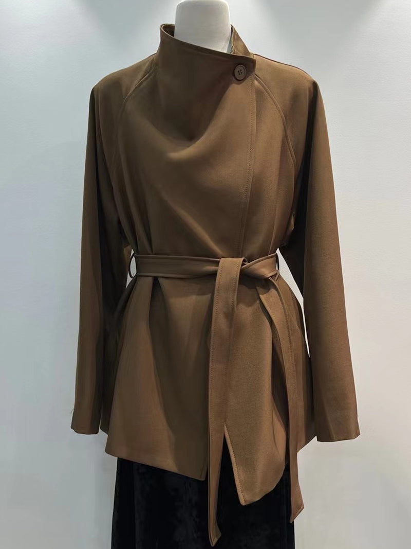 Solid Color Fashion Belted Trench Coat