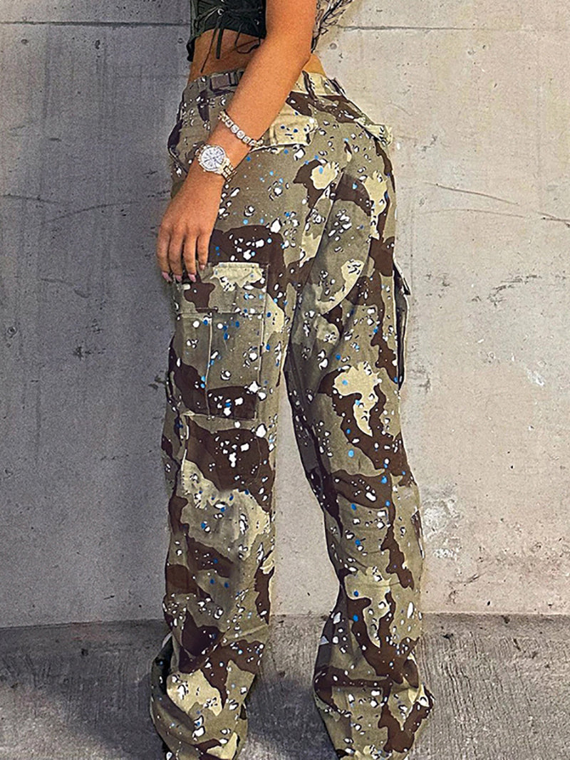 Casual Camo Cargo Pants Straight Trousers