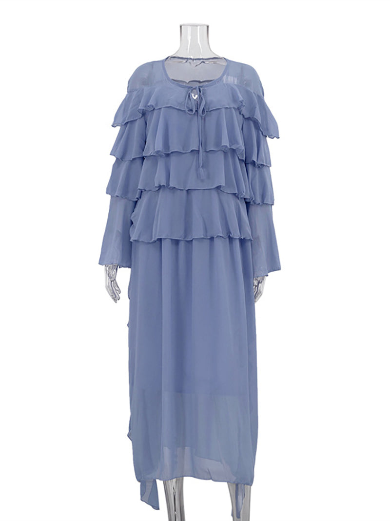 Fashion Bell Sleeve Tiered Ruffle Maxi Dress