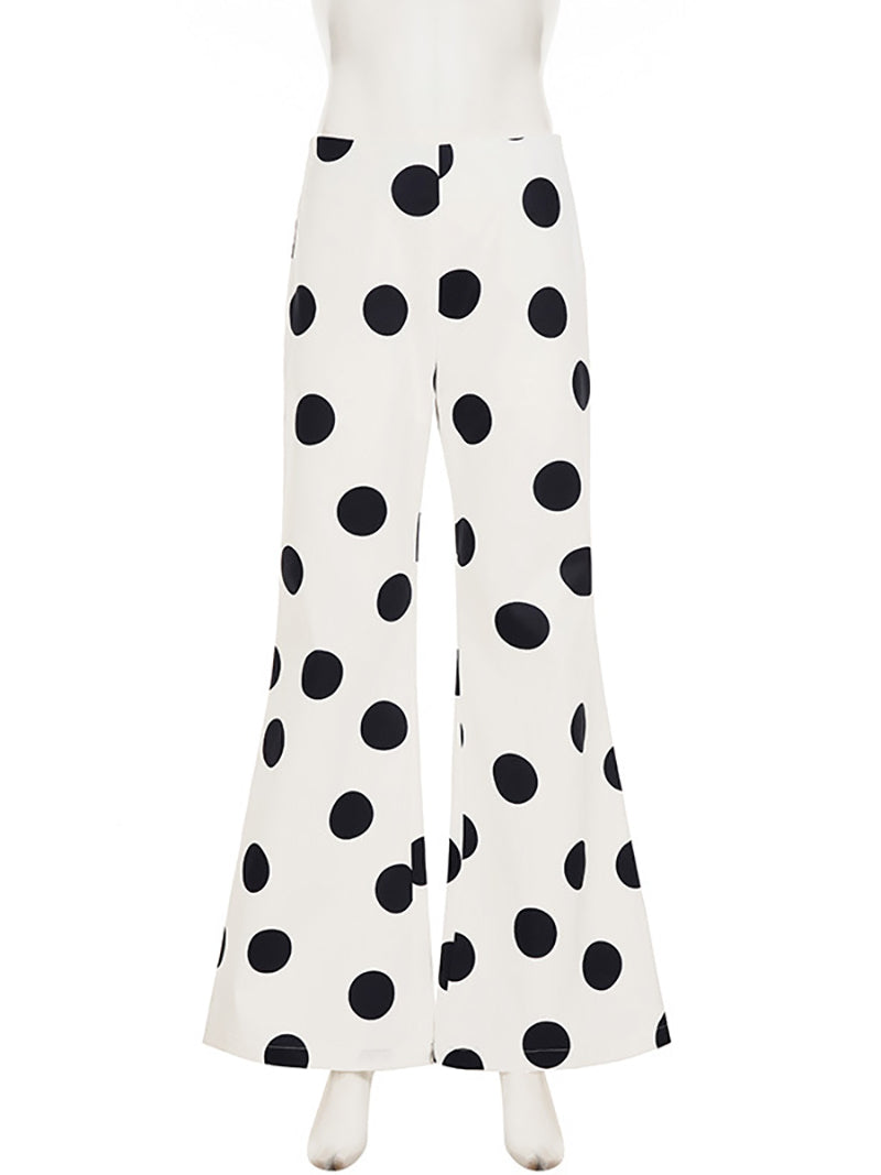 Casual Polka Dot Print Flared Trousers
