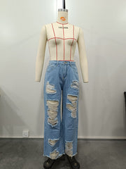 Casual High Waist Ripped Loose Jeans