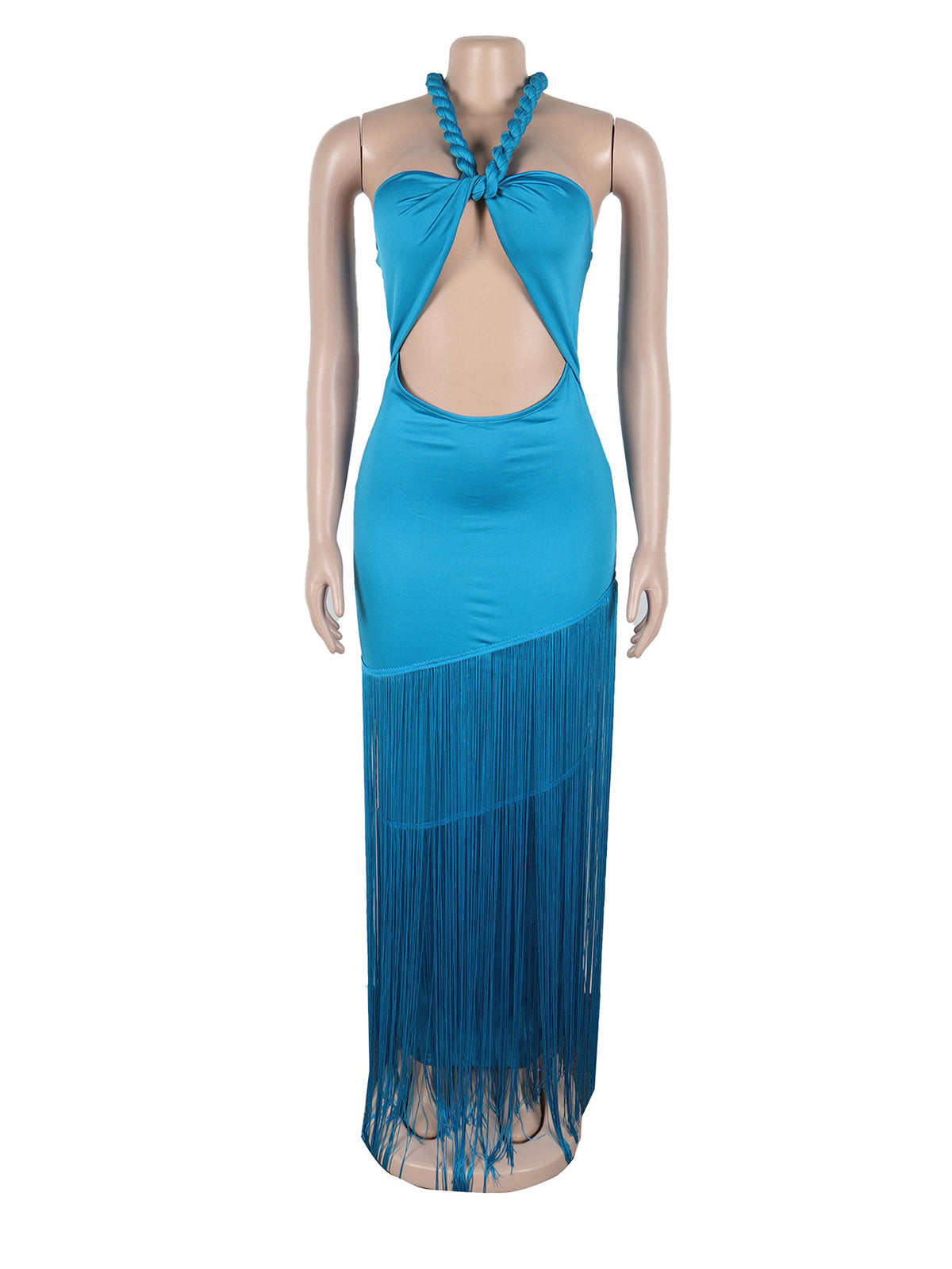 Sexy Fringe Halter Backless Lace-Up Maxi Dress