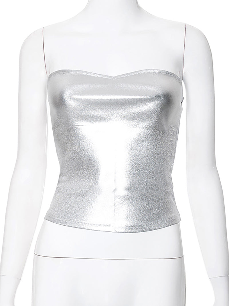 Sexy Strapless Metallic Color Crop Top