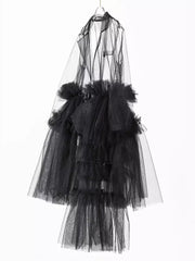 Fashion Irregular See through Tulle Tiered Dress