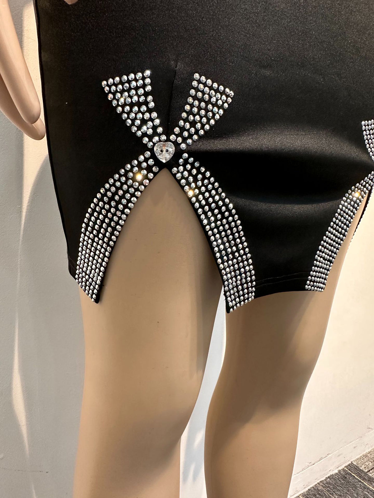 Sexy Rhinestone Slit Suspenders Dress