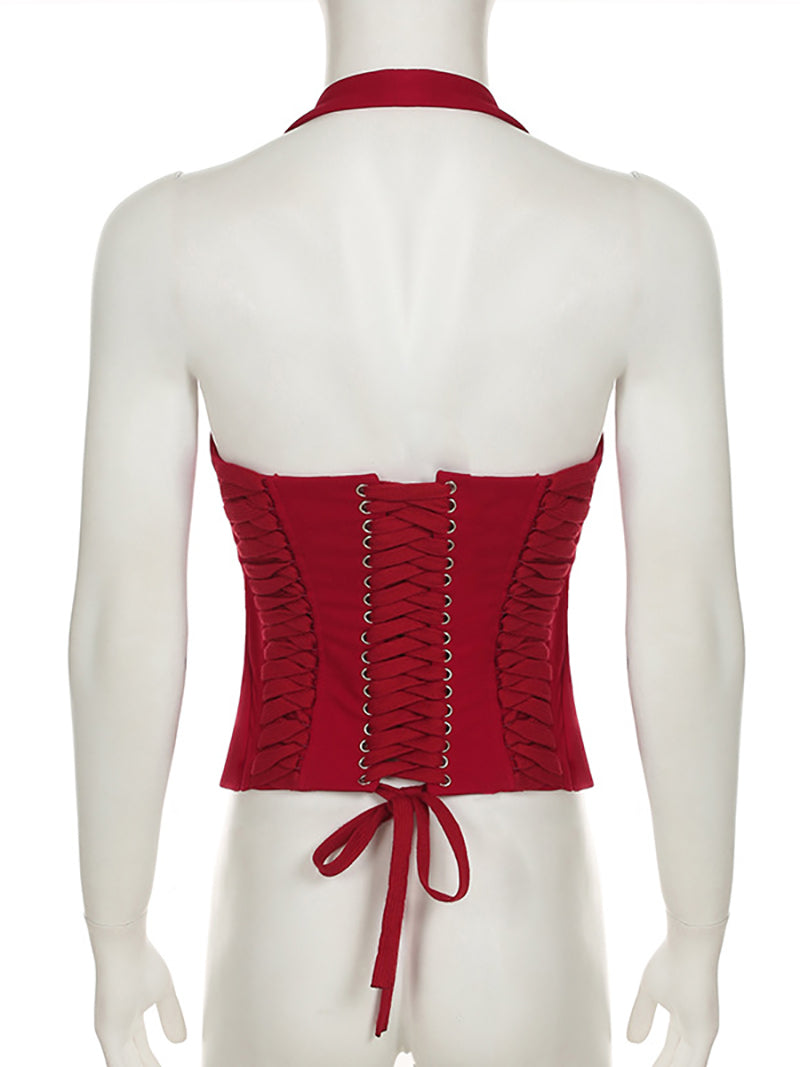 Sexy Halter Zip-up Corset Backless Top