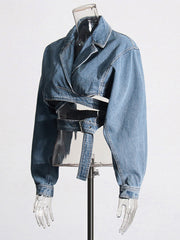 Fashion Hollow out  Crop Denim Jacket Coat