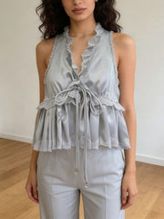Fashion Lace-trimmed Bandage Vest Top