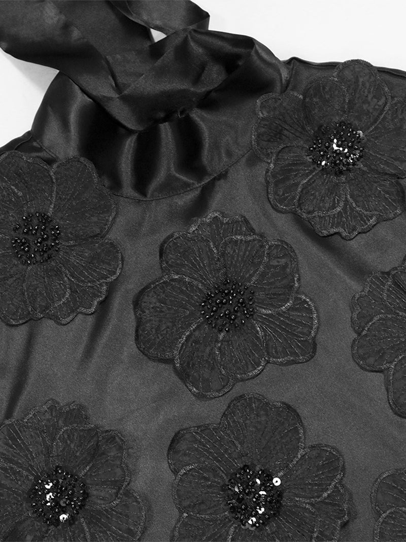 Elegant O Neck Sleeveless Floral Embellishment Dress