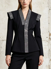 Rhinestone Patchwork Oversized Blazer-boutique