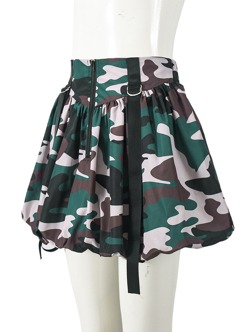 Fashion Camo Bubble Hem Mini Skirt