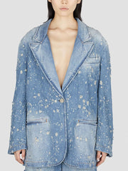 Bleach Washed Distressed Denim Blazer