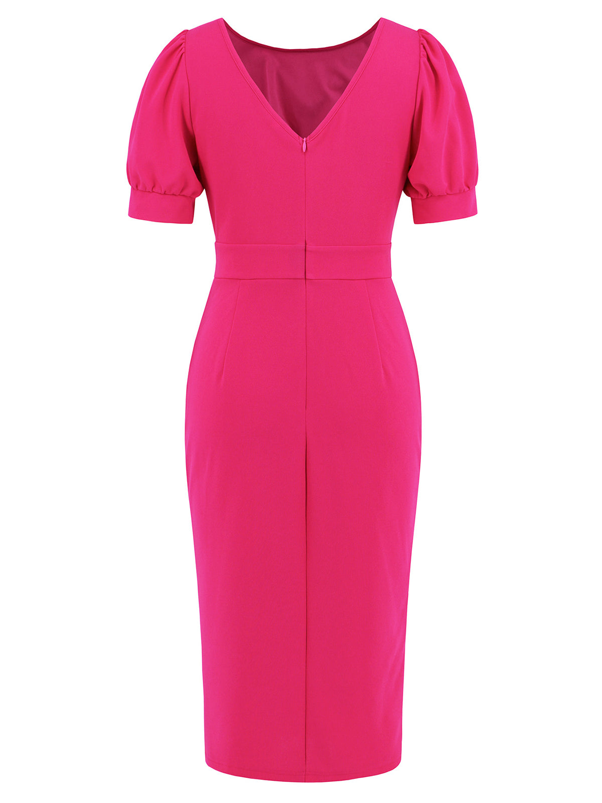 Fashion Puff Sleeve Ruffle Slit Bodycon Midi Dress