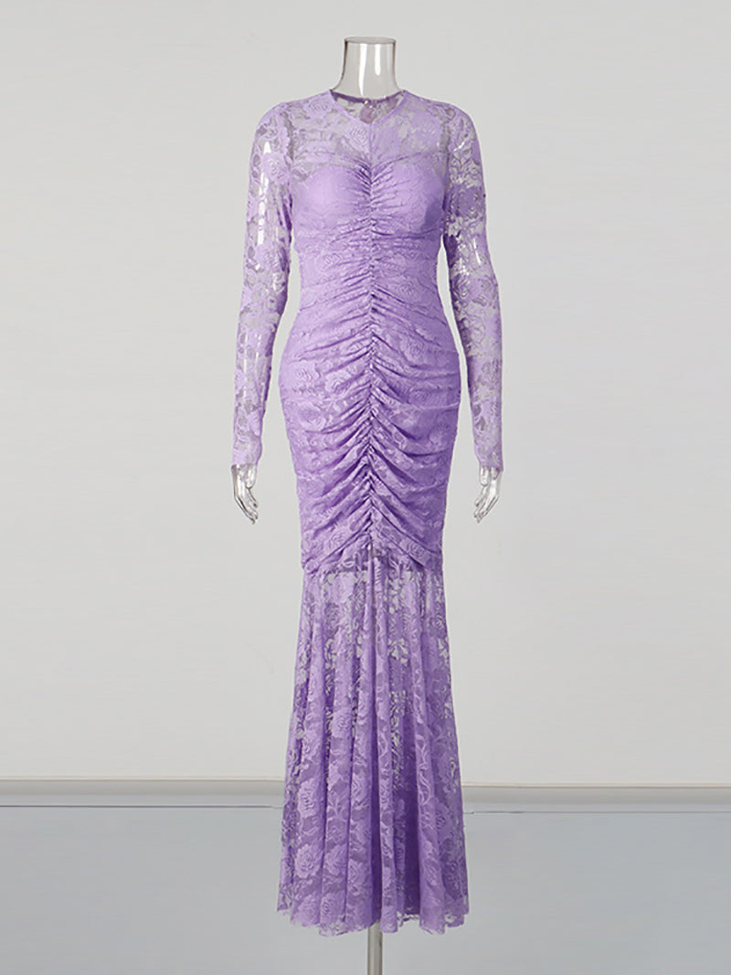 Elegant Chic Embroidery Floral Ruched Maxi Dress
