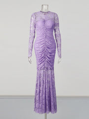 Elegant Chic Embroidery Floral Ruched Maxi Dress
