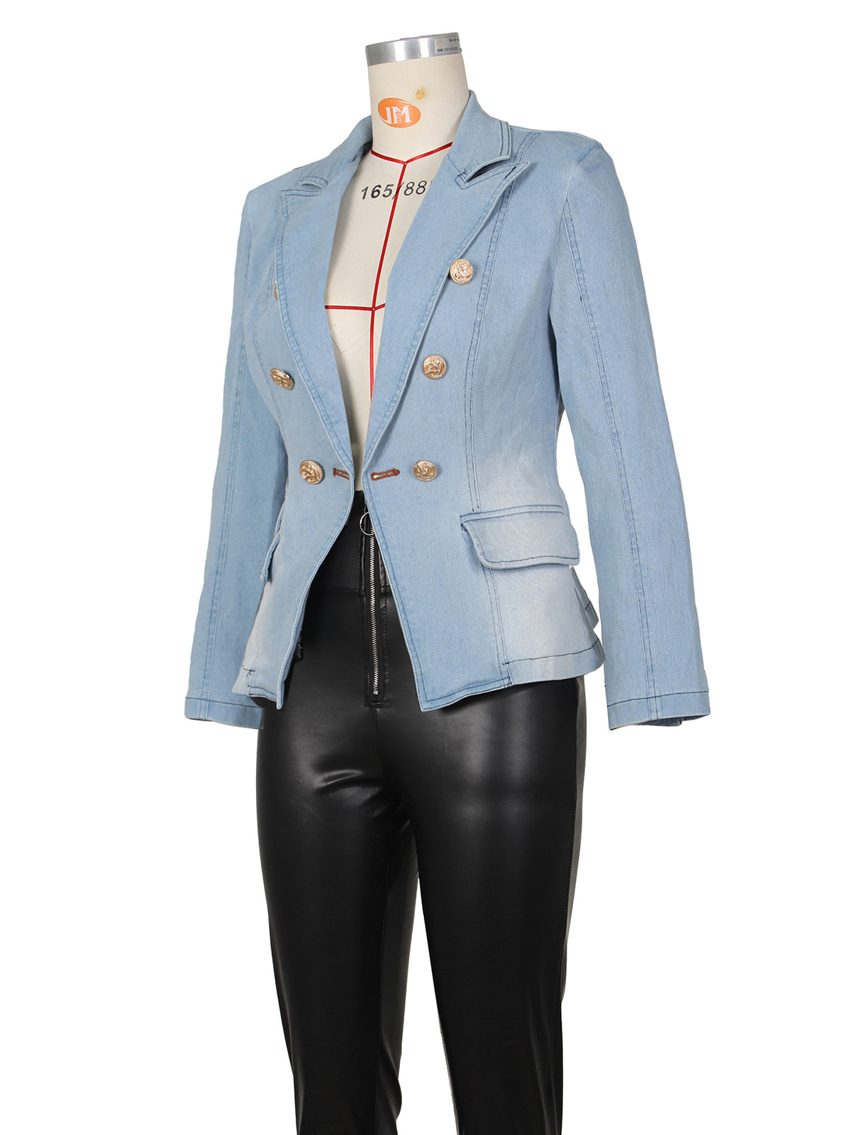 Casual Double-Breasted Denim Blazer