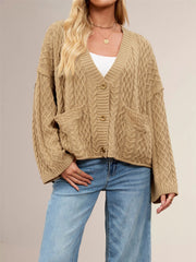 Casual Textured Cable Knit Button Up Cardigan
