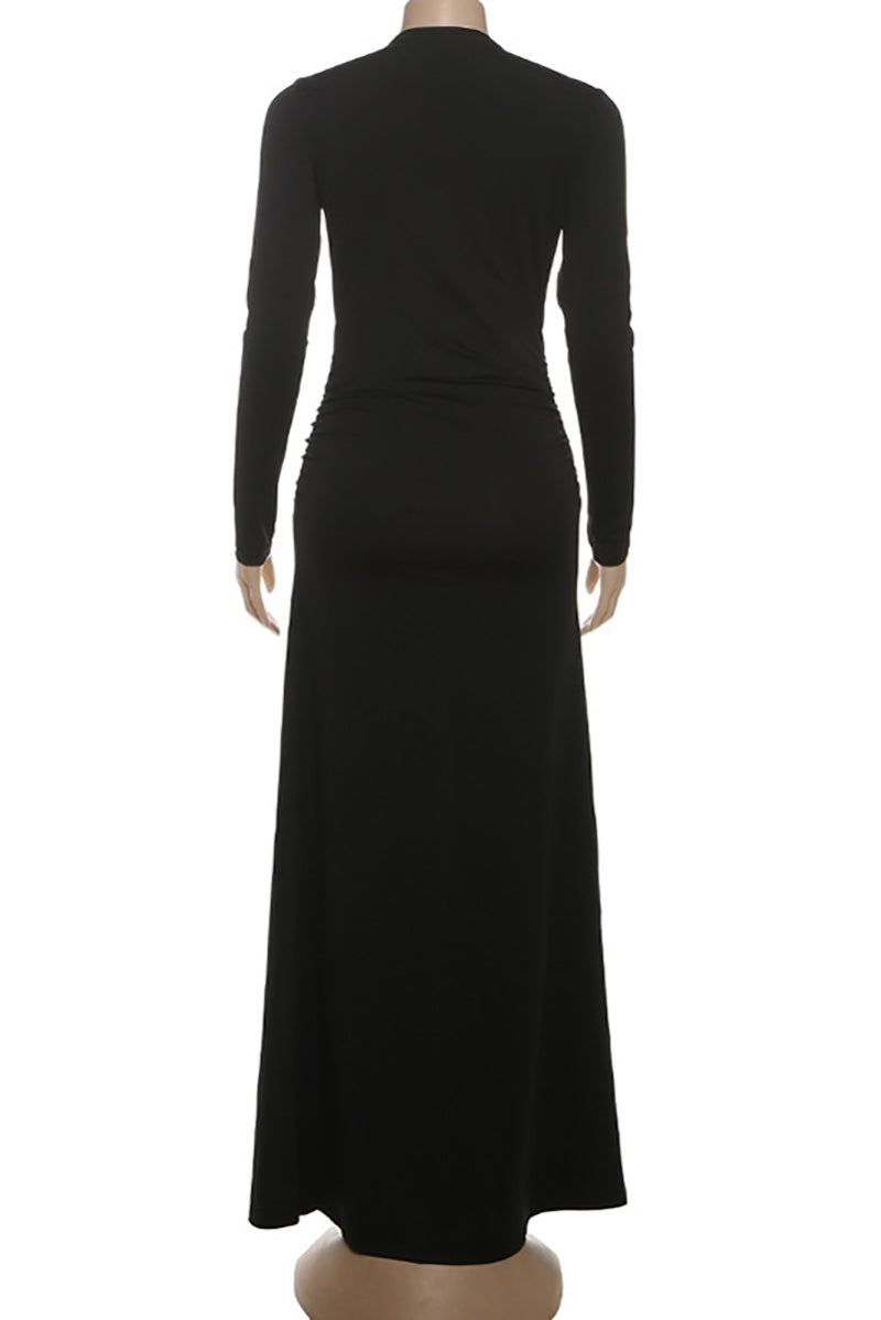 Sexy V Neck Ruched High Split Maxi Dress