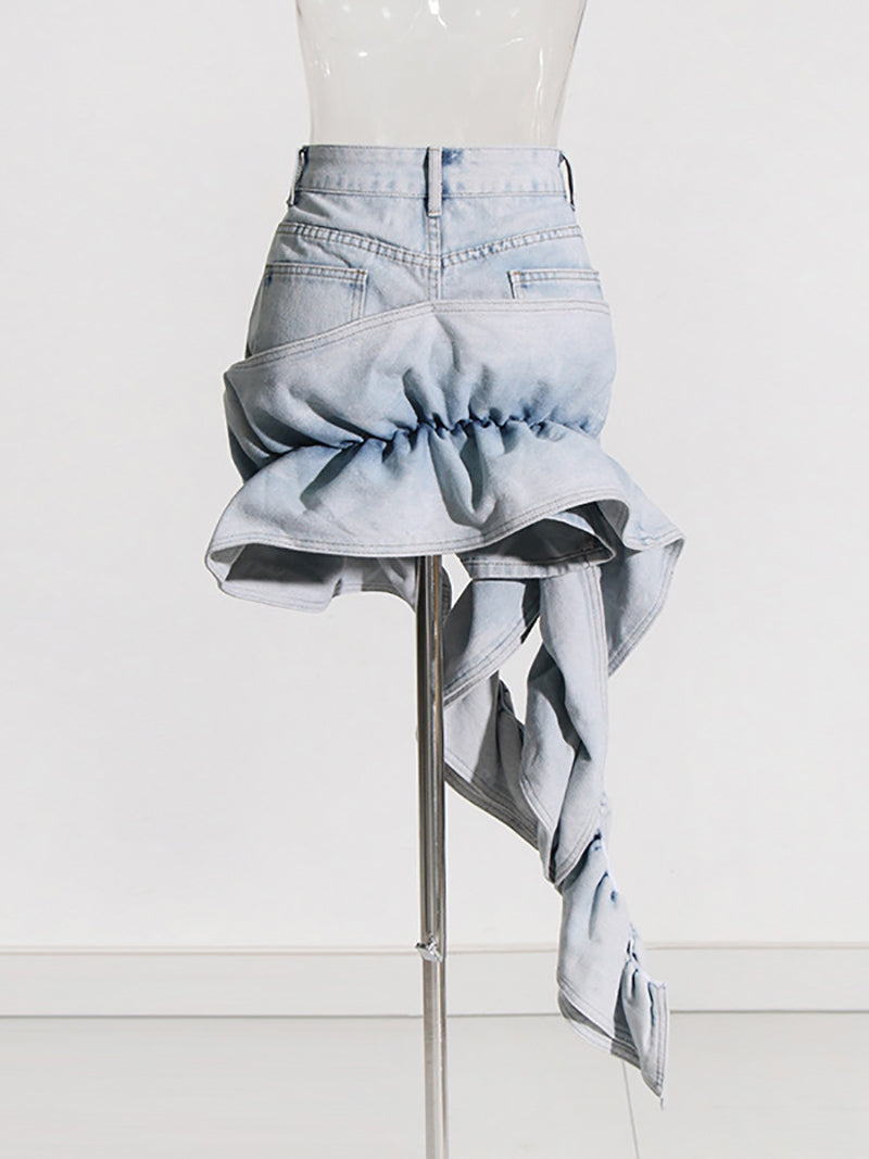 Fashion High Waist Ruffles Denim Skirts