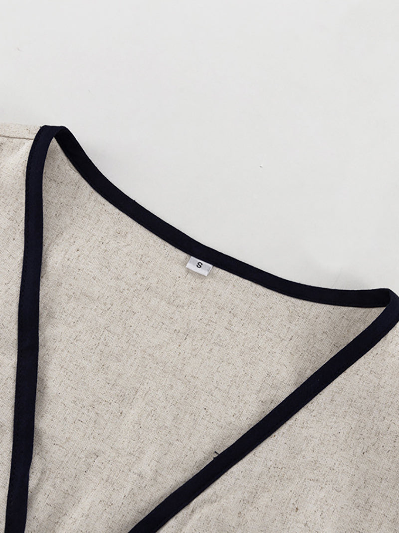 Casual V Neck Contrast Color Maxi Dress