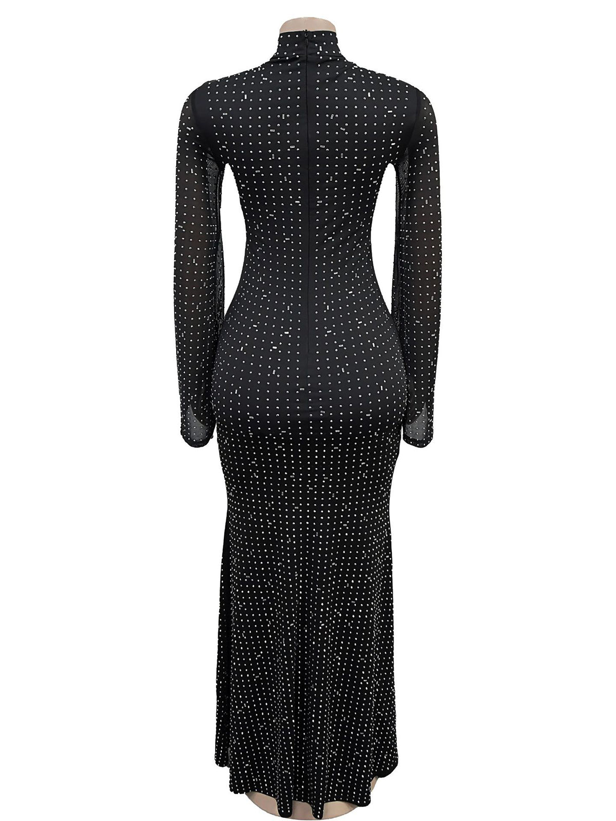 Elegant Rhinestone Sheer Mesh Bodycon Maxi Dress