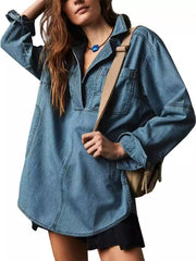 Collared Long Sleeve Denim Shirt Jacket