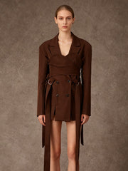 Deconstructed Metal Buckle Waist Blazer-boutique