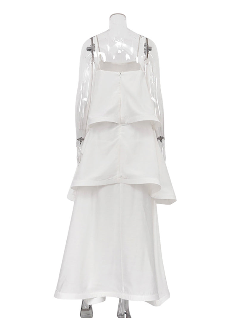 Casual Resort Spaghetti Strap Tiered Dress