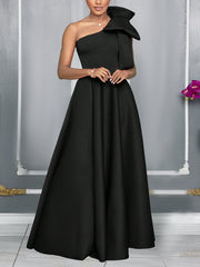 Sexy Slash Collar One Shoulder Bow A-Line Evening Dress