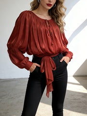 Casual Ruffled Lace-up Bubble Top