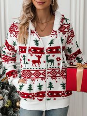 Christmas Print Hooded Cardigan Coat