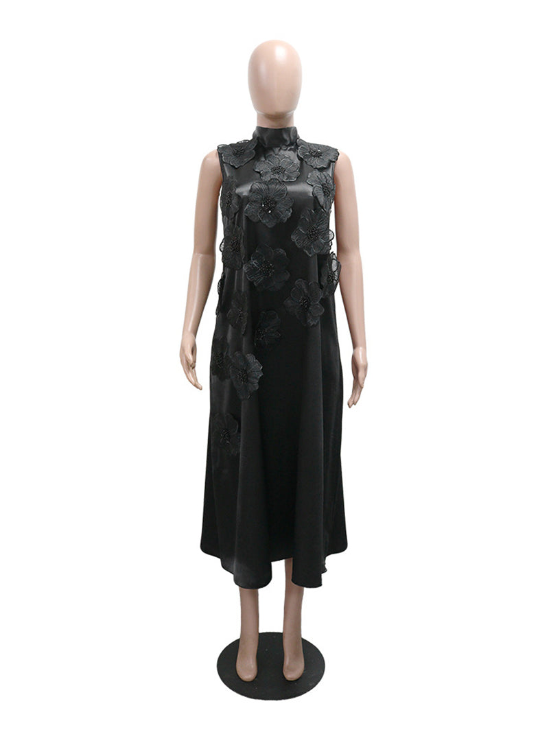 Elegant O Neck Sleeveless Floral Embellishment Dress