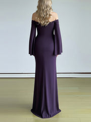 Sexy Off Shoulder Flared Sleeve Ruched Maxi Dress