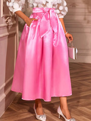 Fashion Chic Knot Front Satin A-Line Skirt
