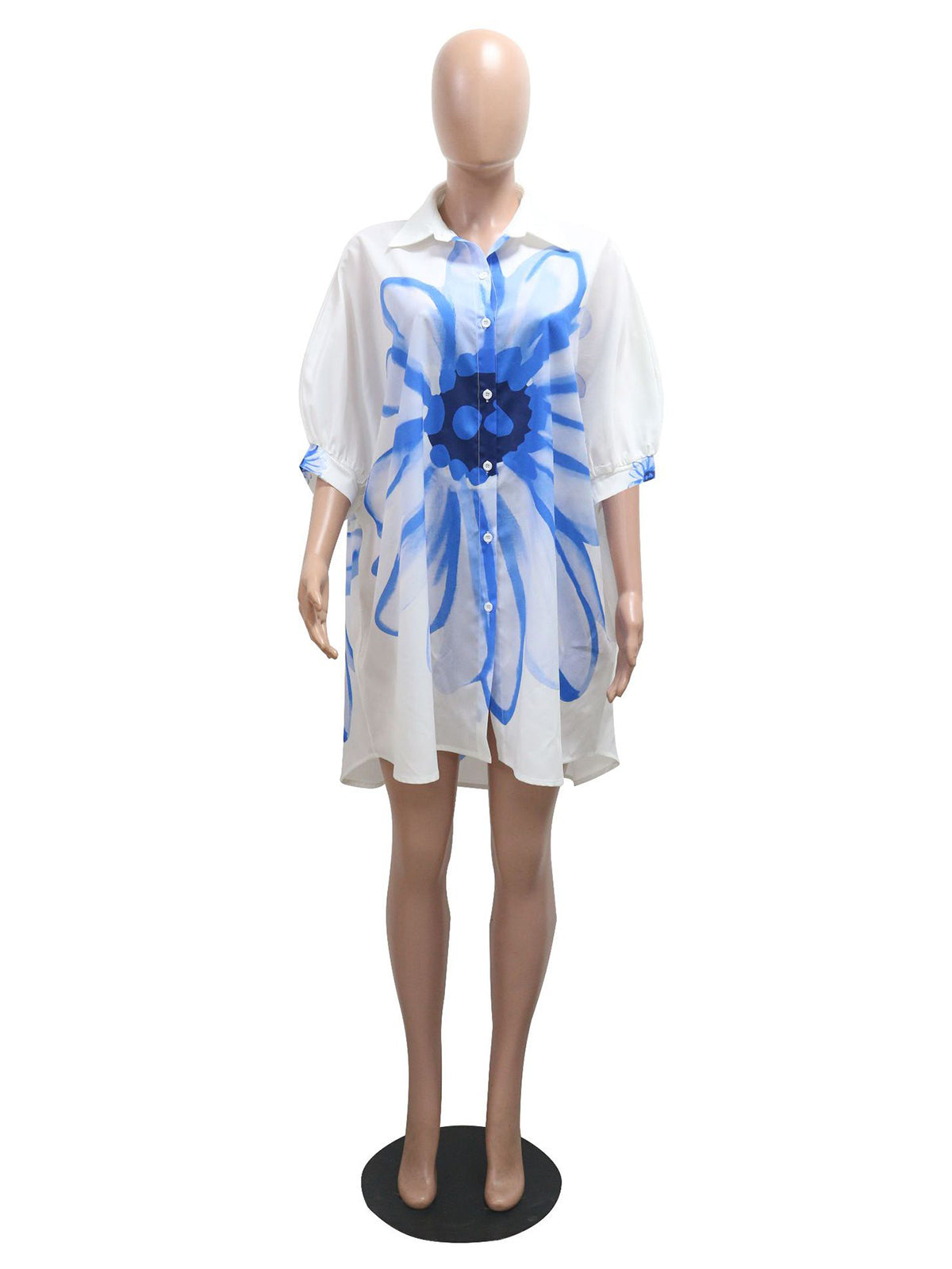 Chic Sunflower Print Loose Casual Shirt Dress