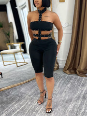Sexy Halter Studded Cut-out Details Romper
